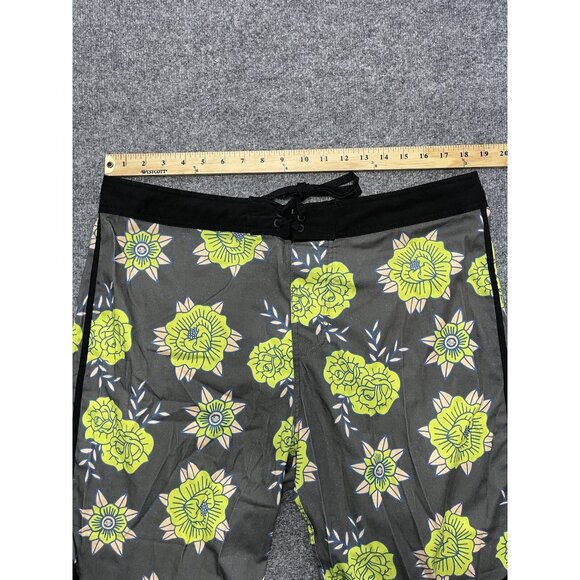 LOST Shorts Mens Black Drawstring Outdoor Beach Floral Hawaii Gray Lime Green 36 - Picture 6 of 7